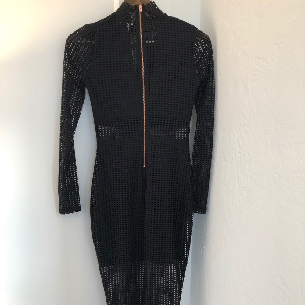 Black long sleeve fishnet dress